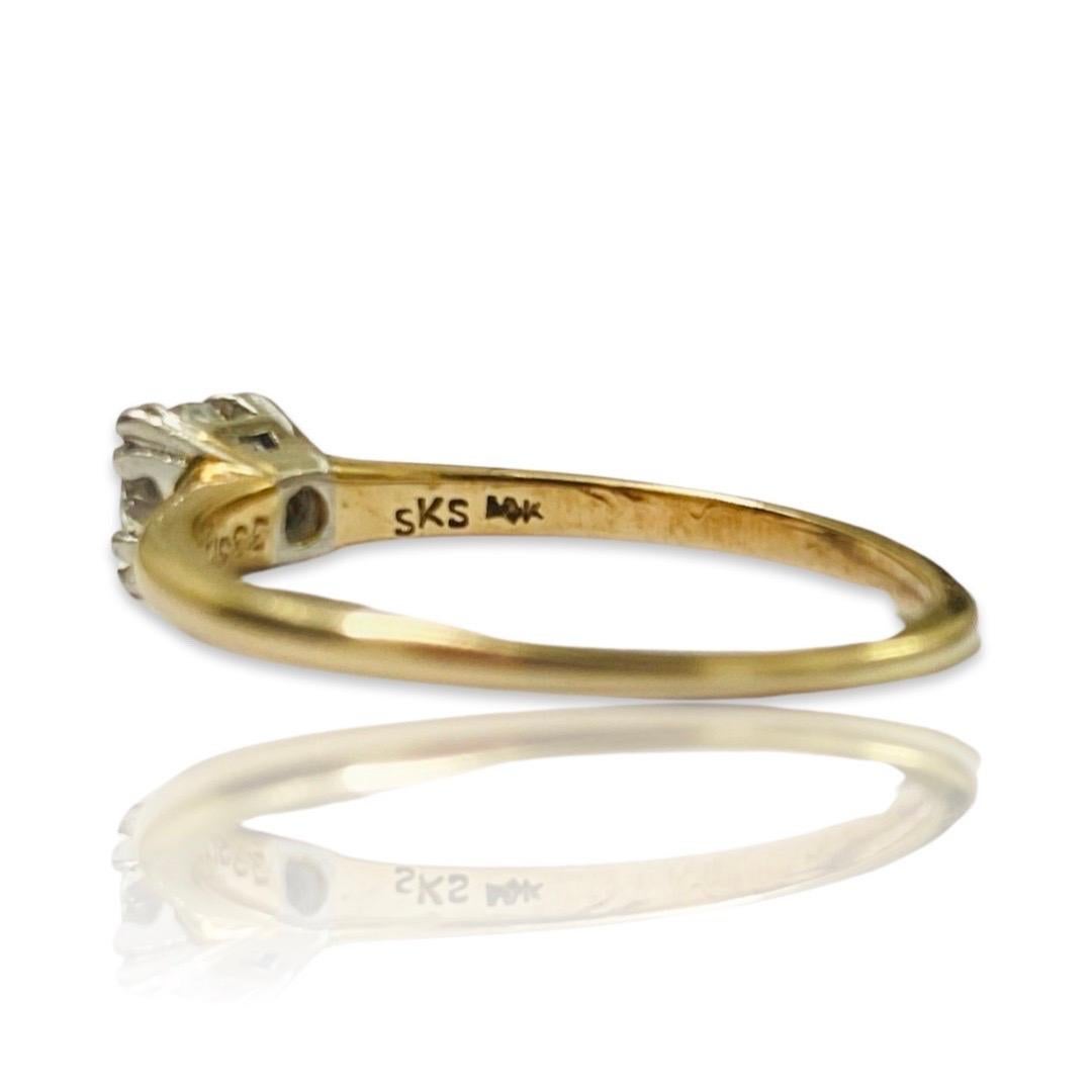 Women's or Men's Vintage Signed 0.45 Carat Round Diamond Engagement Ring 14k Gold For Sale