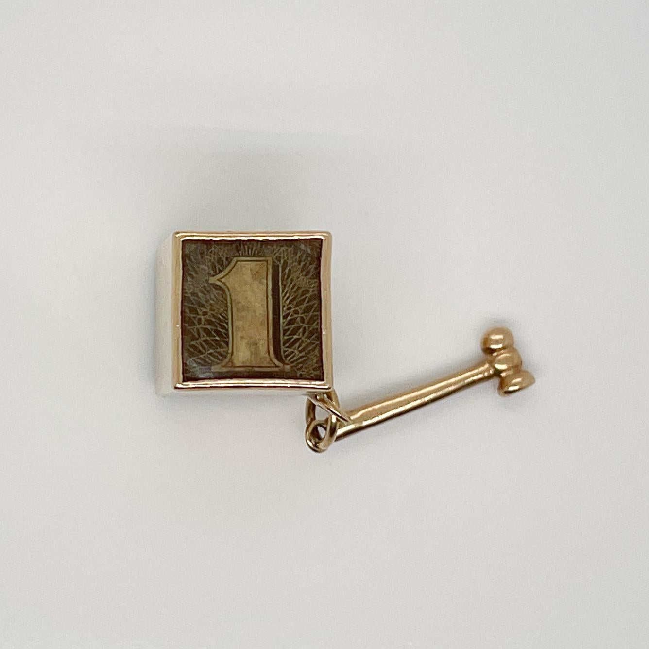 Vintage Signed 14K Gold $1 Emergency Box & Hammer Charm for a Bracelet 3