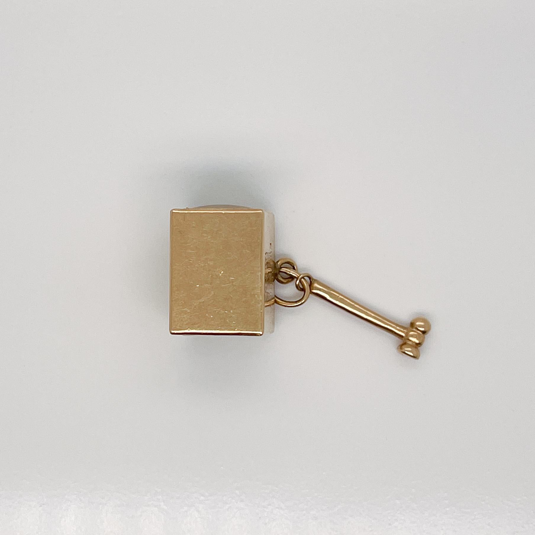 Vintage Signed 14K Gold $1 Emergency Box & Hammer Charm for a Bracelet 4