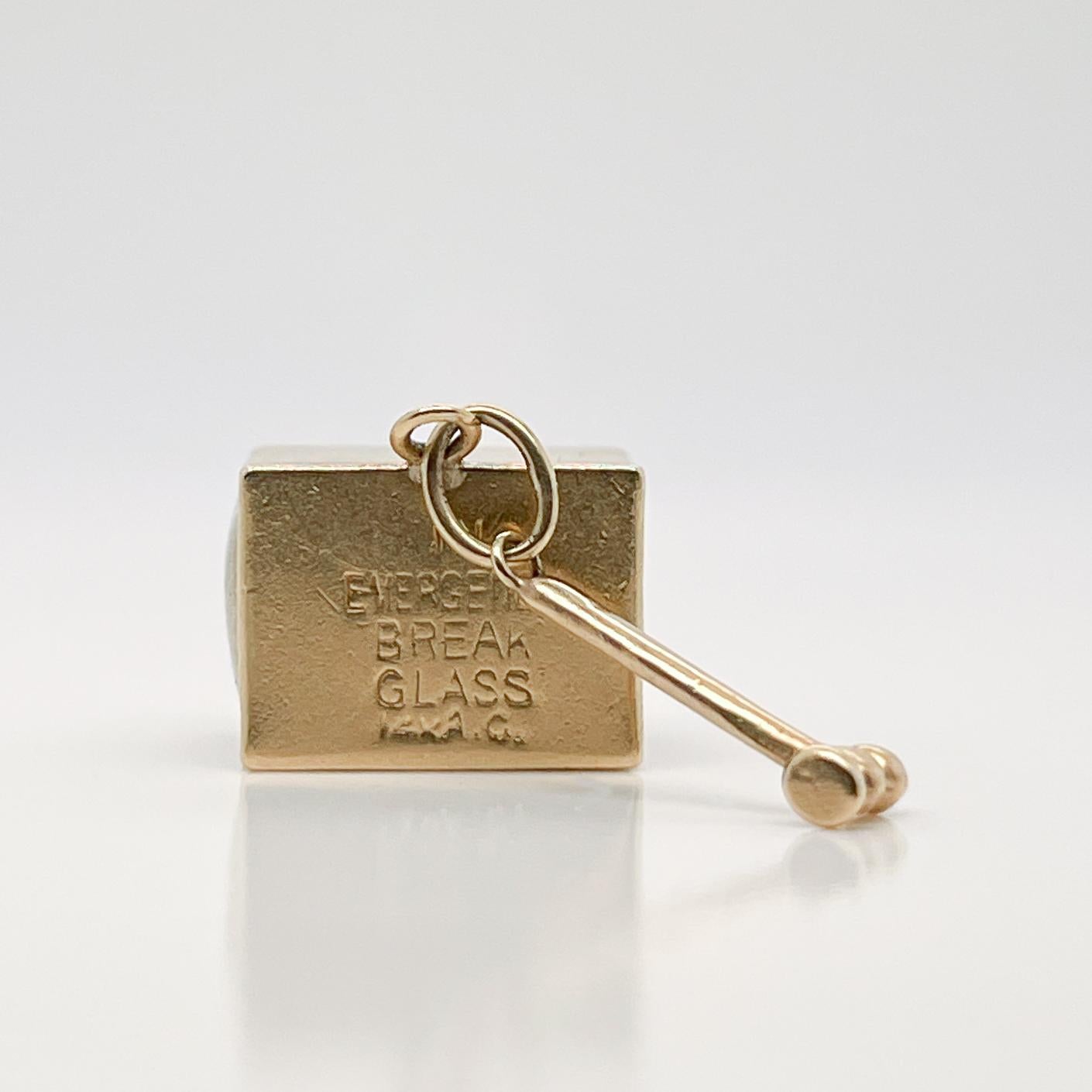 Women's or Men's Vintage Signed 14K Gold $1 Emergency Box & Hammer Charm for a Bracelet
