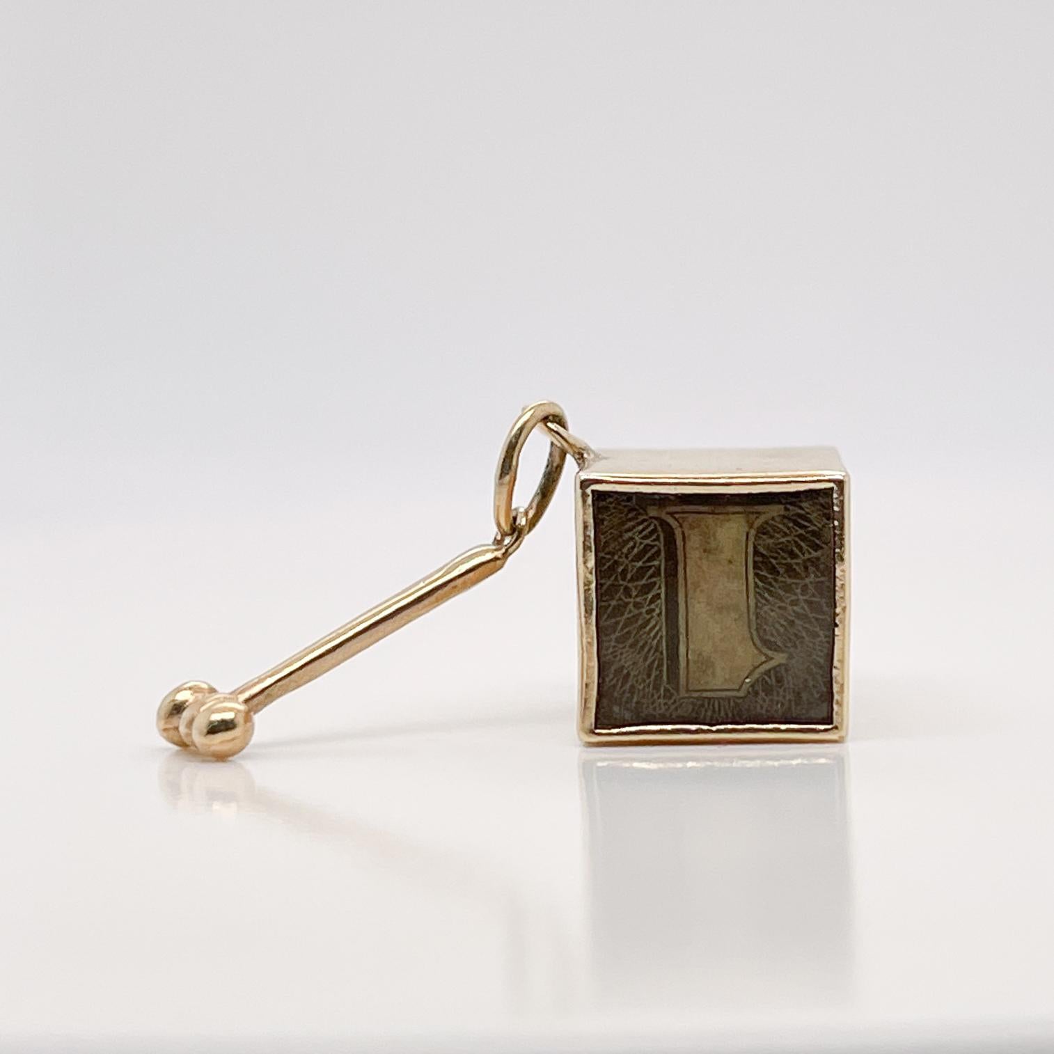 Vintage Signed 14K Gold $1 Emergency Box & Hammer Charm for a Bracelet 1