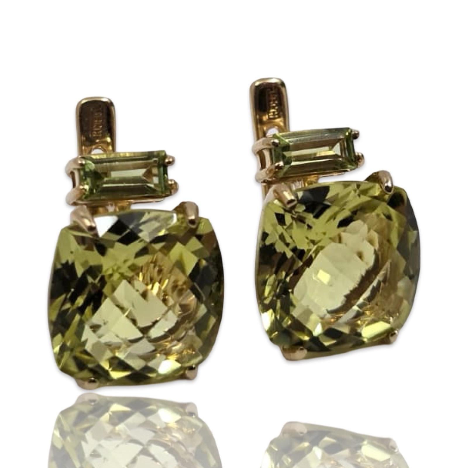 Taglio cuscino Orecchini d'epoca firmati in oro 14K con prasiolite verde a cuscino in vendita
