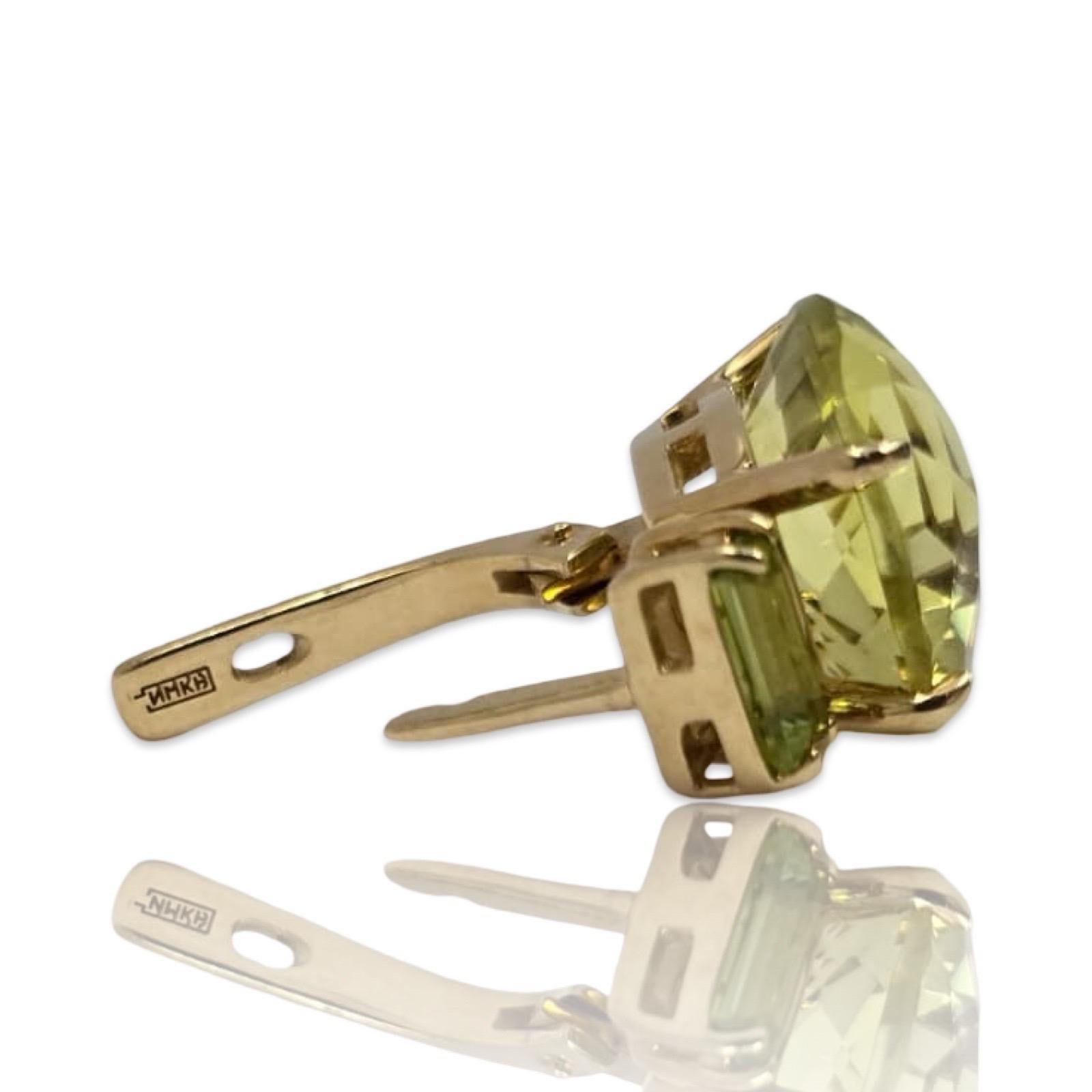 Donna Orecchini d'epoca firmati in oro 14K con prasiolite verde a cuscino in vendita