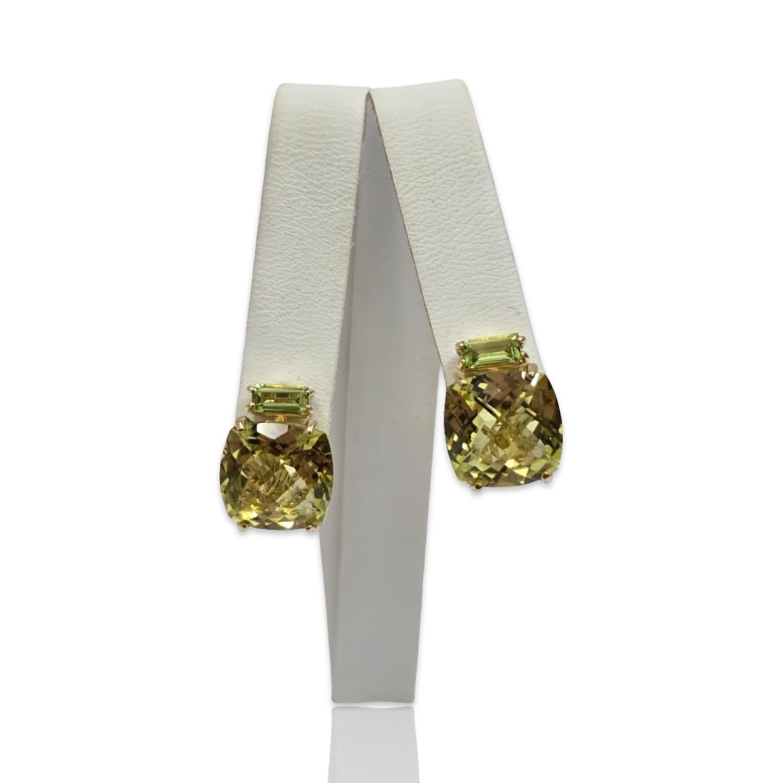 Orecchini d'epoca firmati in oro 14K con prasiolite verde a cuscino in vendita 1