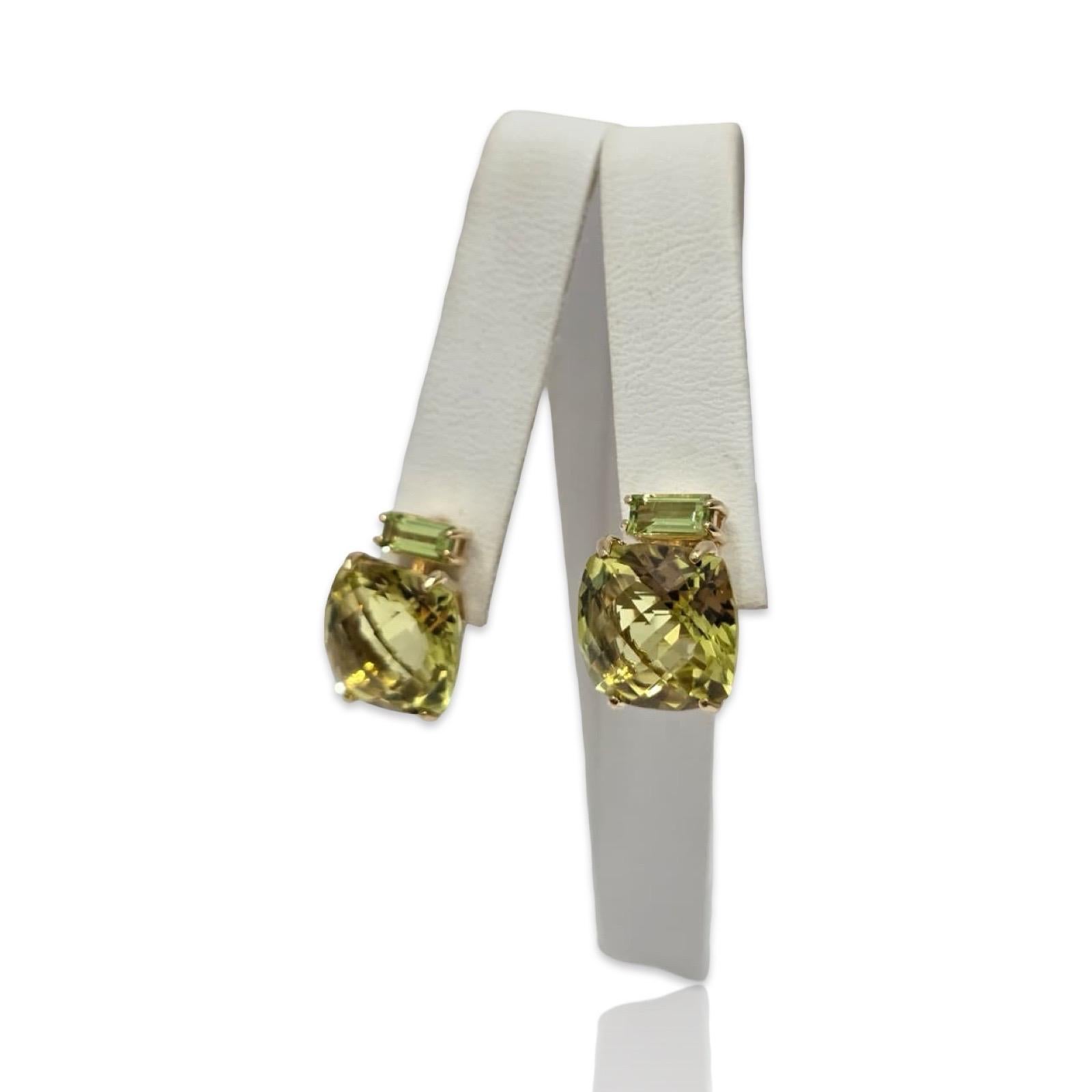 Orecchini d'epoca firmati in oro 14K con prasiolite verde a cuscino in vendita 2