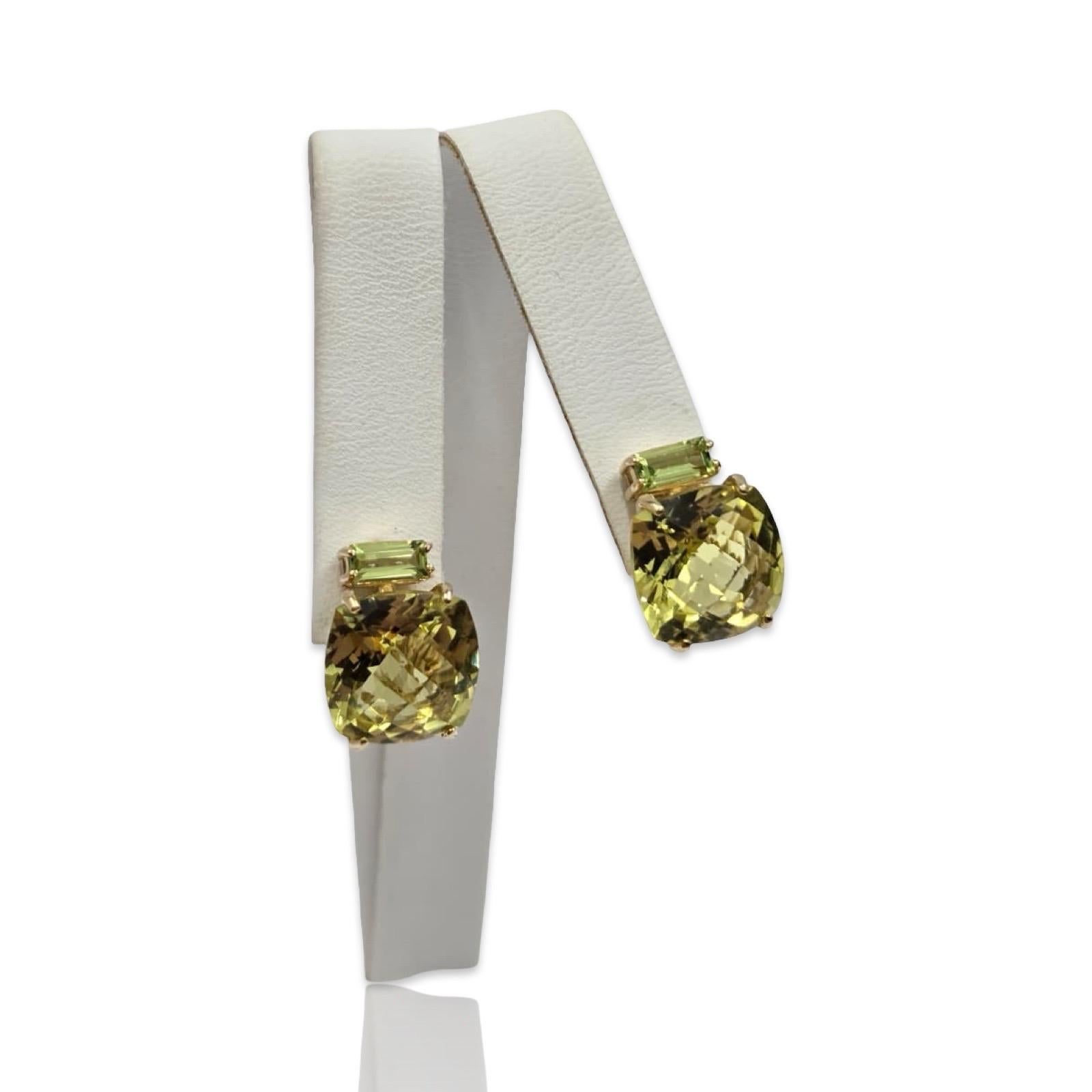 Orecchini d'epoca firmati in oro 14K con prasiolite verde a cuscino in vendita 3