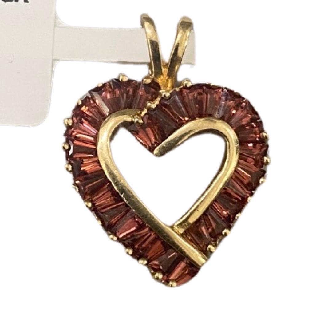 Vintage Signed 1.50 Carat Purple Pink Tourmaline Gemstone Heart Pendant 14k Gold For Sale 1