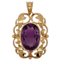 Vintage Signed 18 Karat Gold & Amethyst Pendant for a Necklace