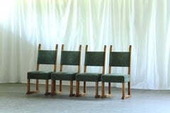 Vintage Signed 1954, Solid Oak Dining Throne Chairs, Danish Craftmanship 1950s