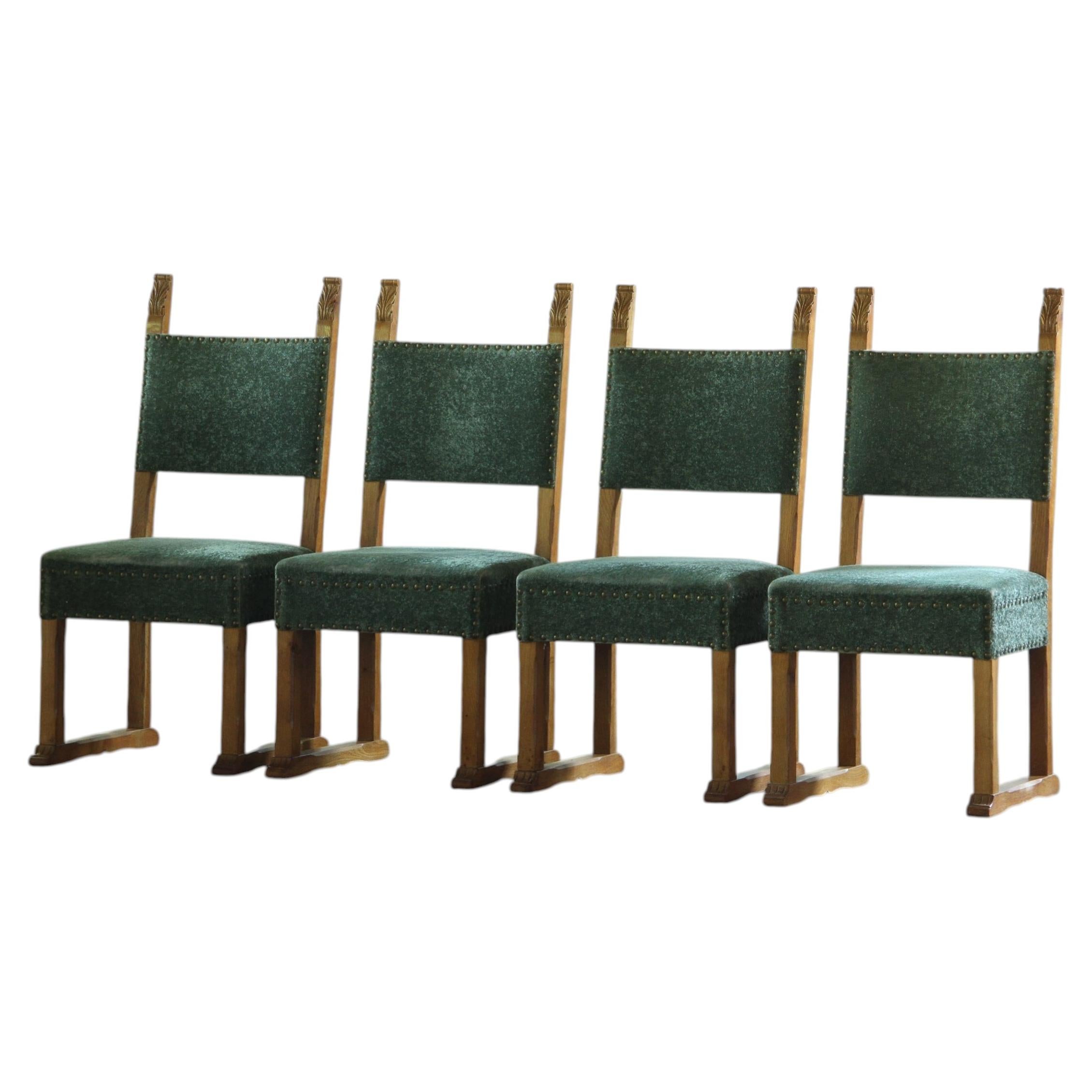 Vintage Signed 1954, Solid Oak Dining Throne Chairs, Danish Craftmanship 1950s For Sale