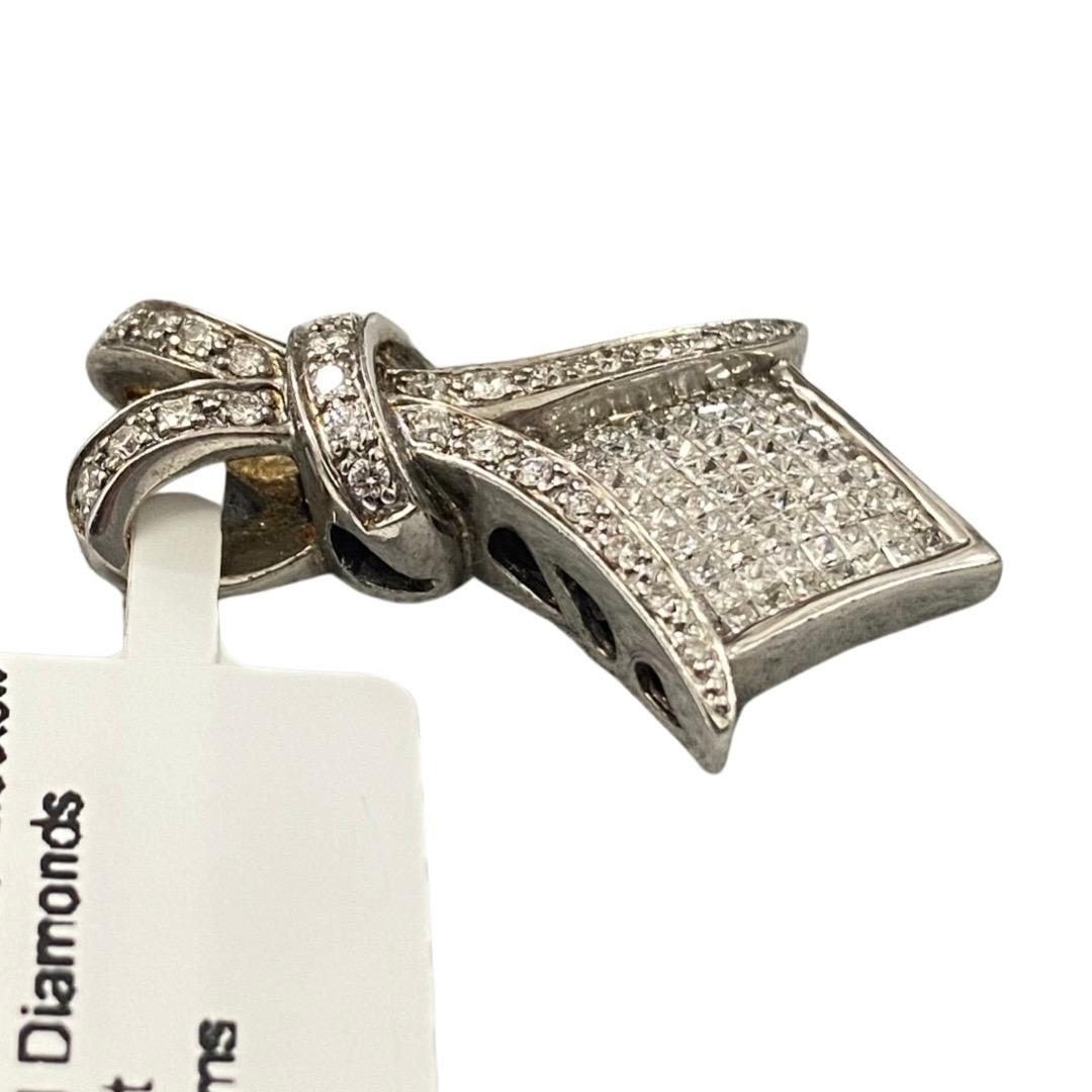 Princess Cut Vintage Signed 2.00 Carat Diamonds Fancy Design Pendant 14k White Gold For Sale