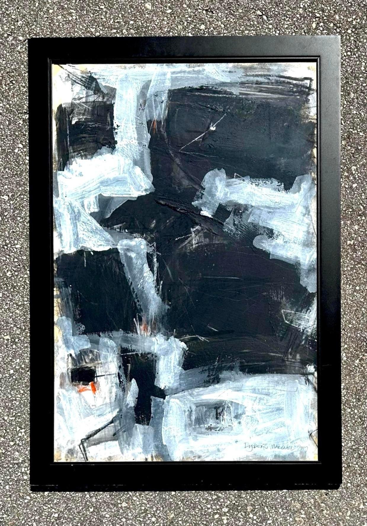 Un'elegante tecnica mista astratta vintage su tela. Una composizione grafica con un'ottima texture. Acquistato da una proprietà di Palm Beach. 