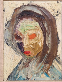 Vintage Signed Abstract Expressionism Oil Painting, Head Portrait by Leo Fred