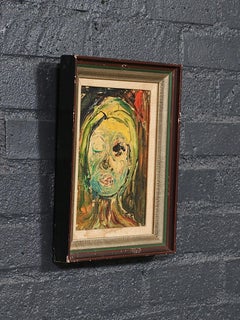 Vintage Signed Abstract Expressionism Oil Painting, Head Study by Leo Fred