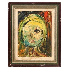 Vintage Signed Abstract Expressionism Oil Painting, Head Study by Leo Fred