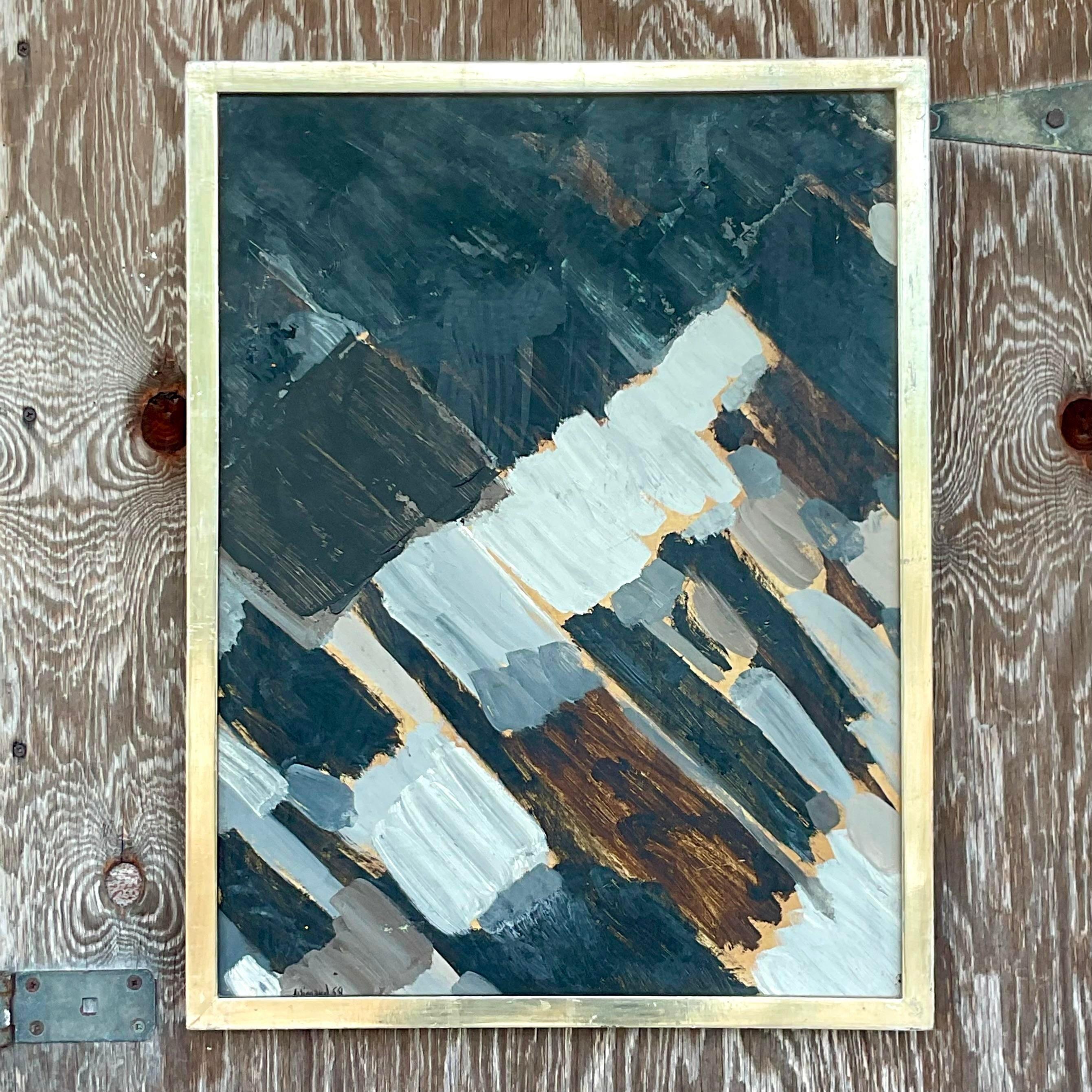 A chic vintage signed original oil painting on canvas. A gorgeous Abstract composition in deep warm colors. A moody and sexy work. Acquired from an Atlanta estate.