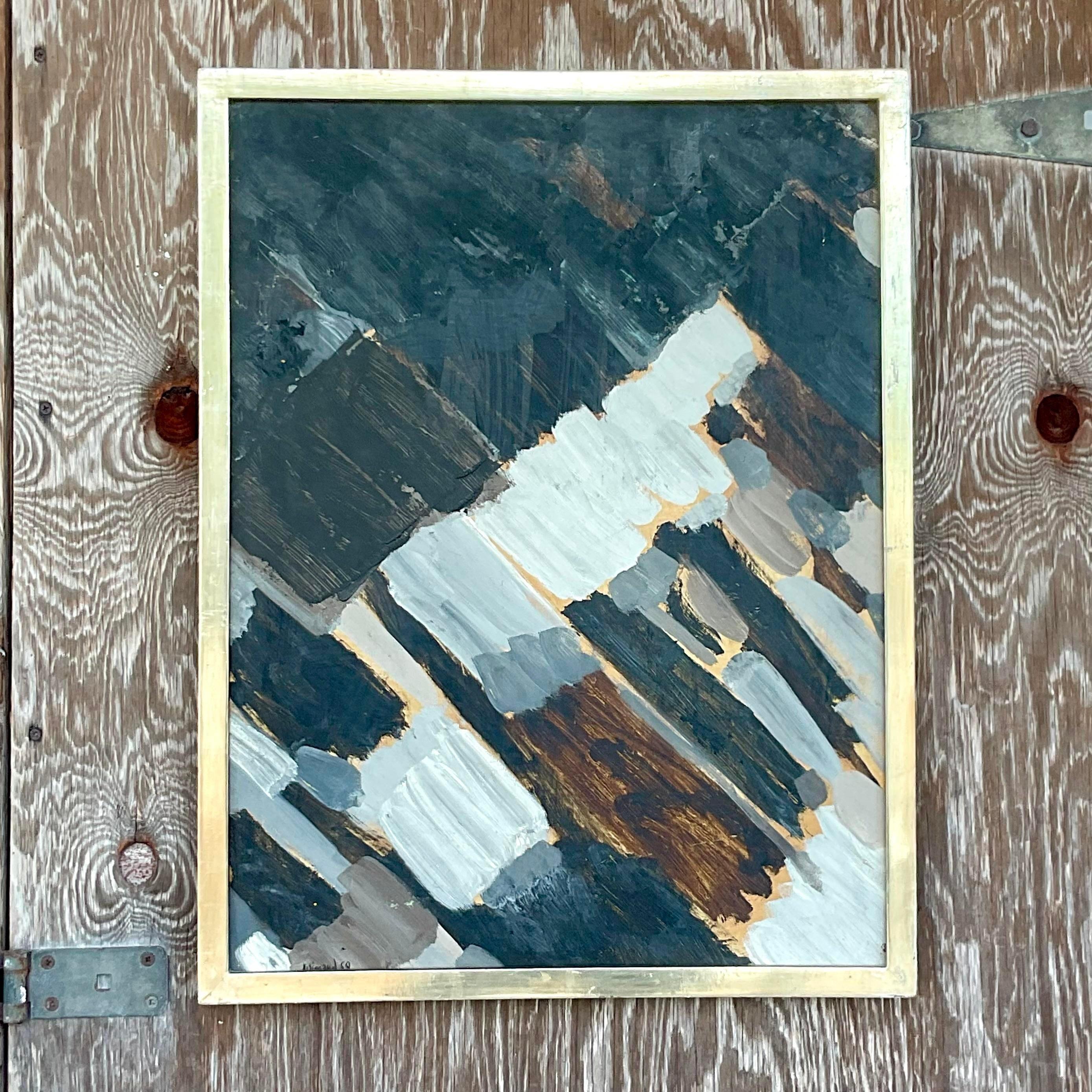 American Vintage Signed Abstract Expressionist Original Oil Painting on Canvas For Sale