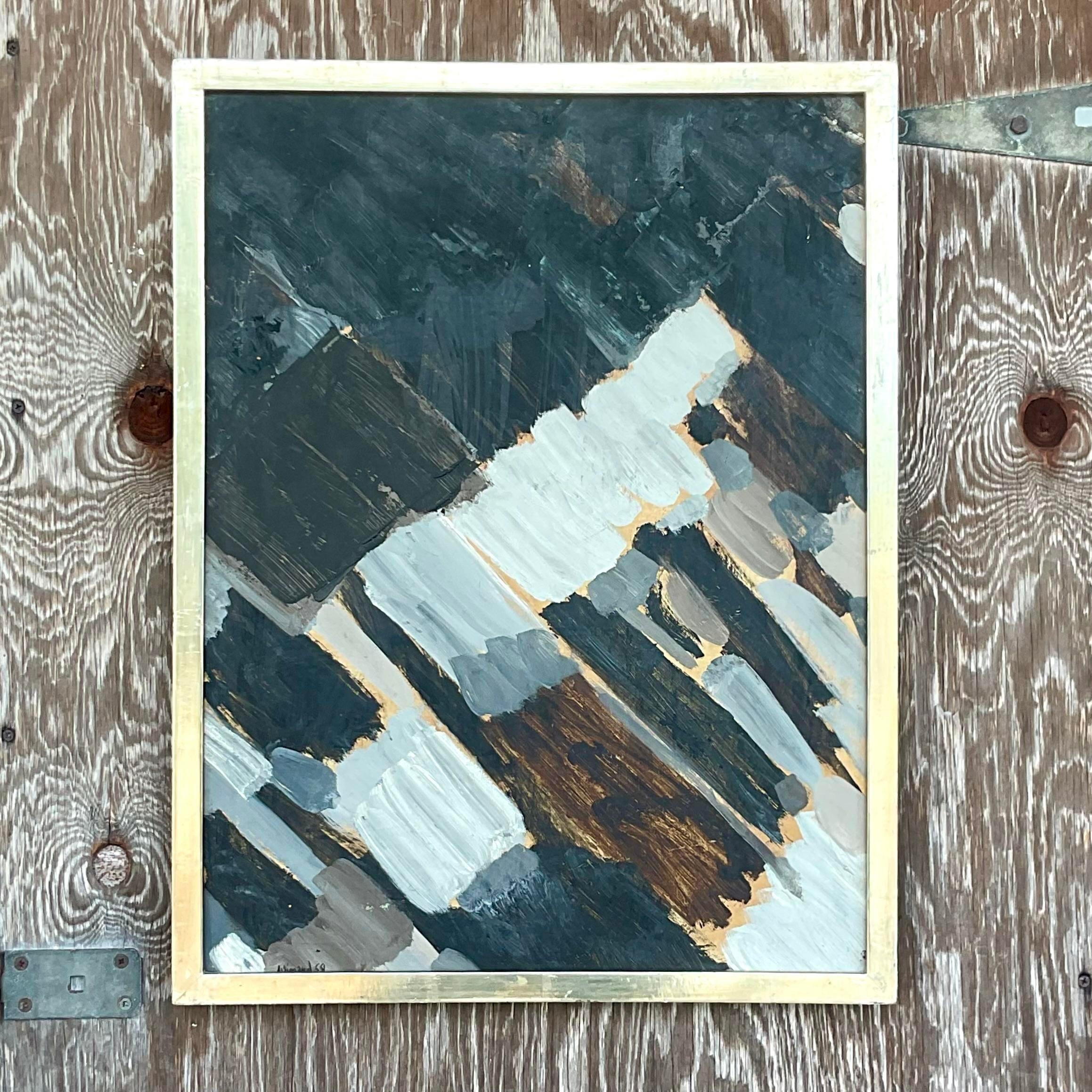 Vintage Signed Abstract Expressionist Original Oil Painting on Canvas In Good Condition For Sale In west palm beach, FL