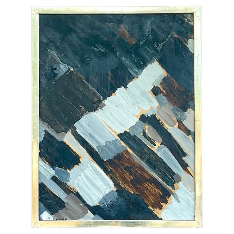 Vintage Signed Abstract Expressionist Original Oil Painting on Canvas ...