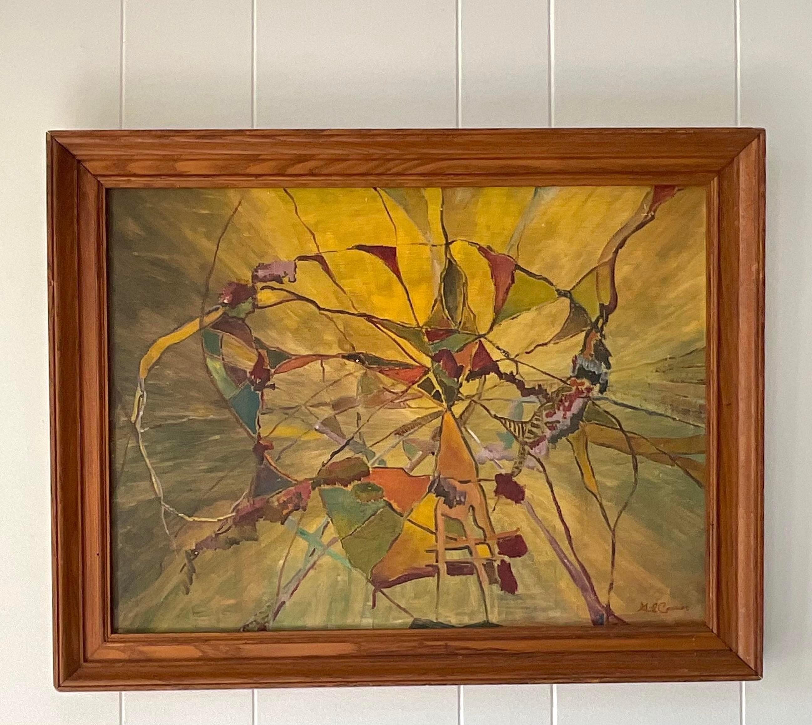 A fantastic vintage MCM original oil on canvas. A chic Abstract composition in deep rich colors. Signed by the artist. Acquired from a Palm Beach estate.
