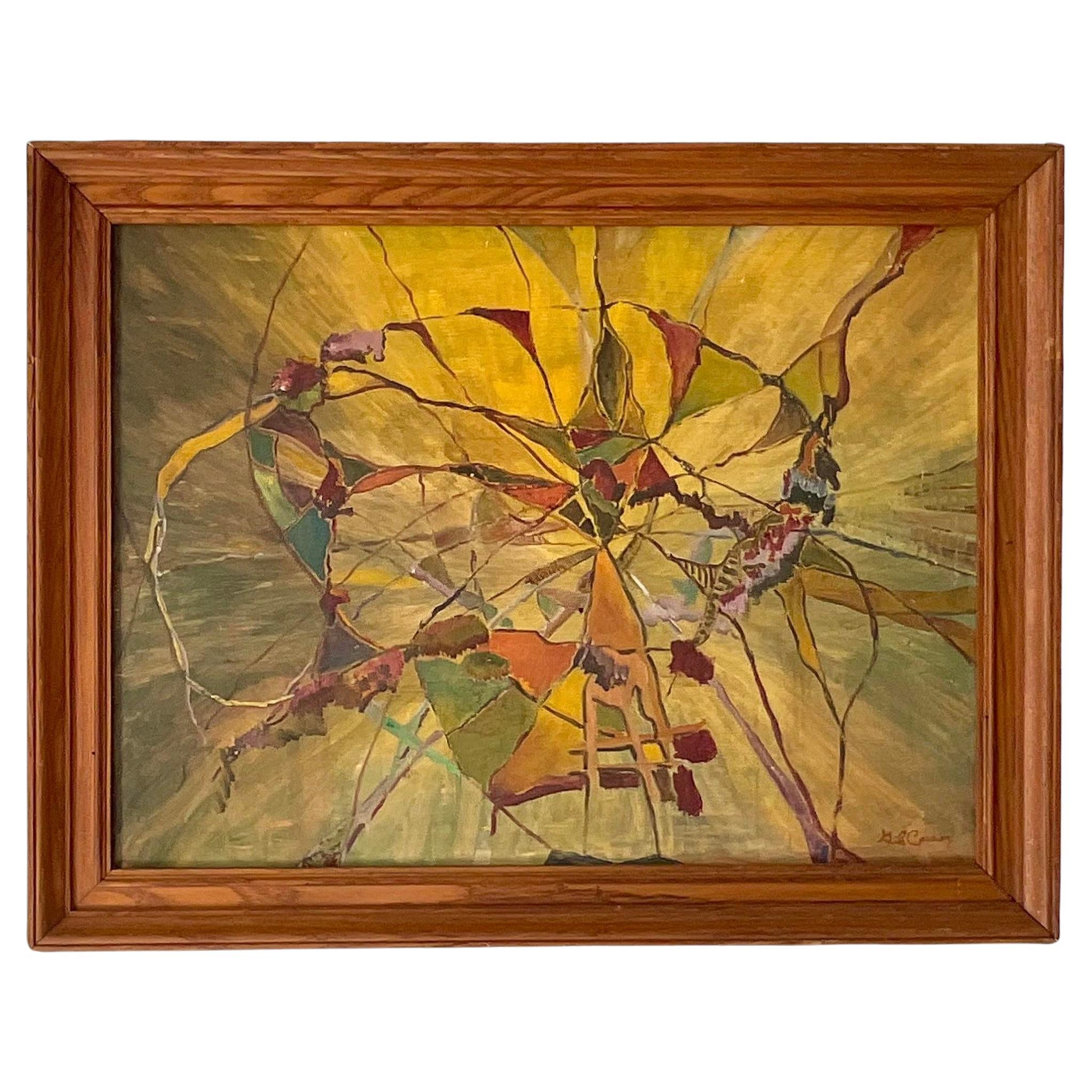 Vintage Signed Abstract Original Oil Painting on Canvas For Sale