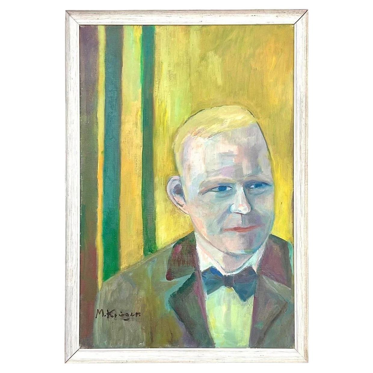 Vintage Signed Abstract Original Oil Portrait of Gentleman For Sale
