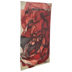 Quadro astratto vintage firmato, in rosso e nero, con composizione figurativa