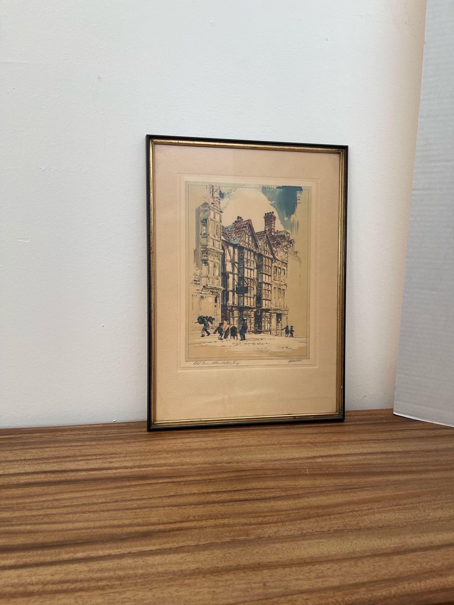 Reproduction of A.F. Mettel’s Original Watercolor. Back of the Artwork has Information about the History of the Piece. Framed, Matted and Signed. Beautiful Petina and Aging to the paper. Vintage Condition Consistent with Age as