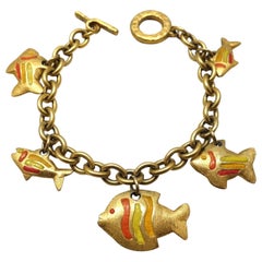 Vintage Signed Agatha of Paris Fish Charm Bracelet