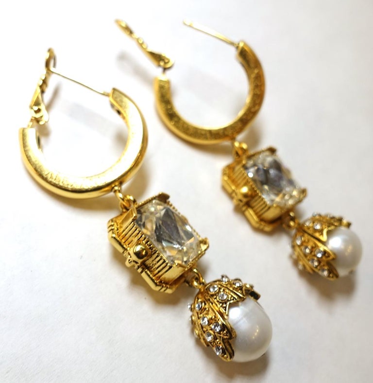 Vintage Signed Alexander McQueen Faux Pearl and Crystals Pierced