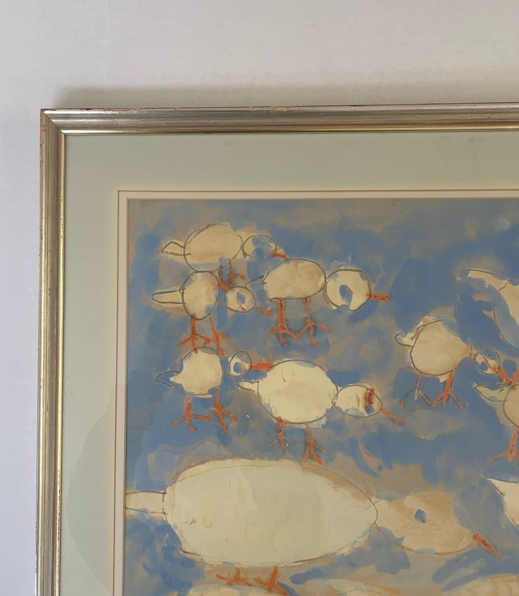 Vintage Signed and Framed Abstract Artwork of Ducks. In Good Condition In Seattle, WA