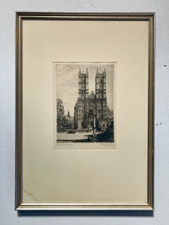 Vintage Signed and Framed Art Print of Westminster Abbey.