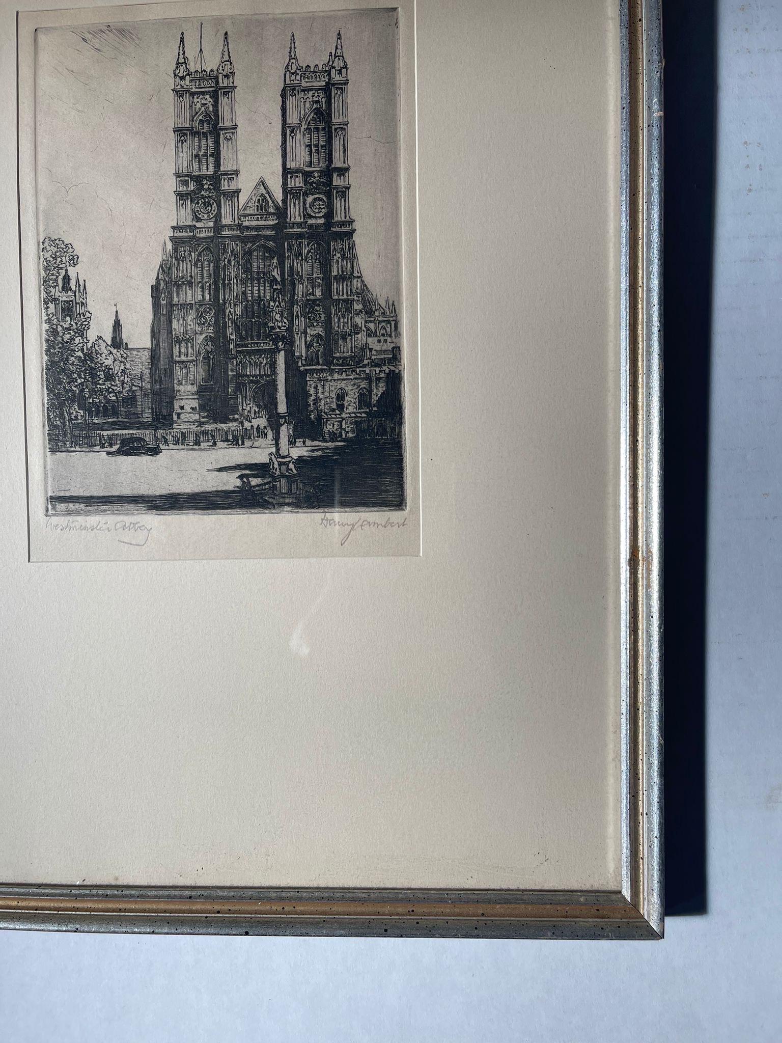 Impression d'art vintage signée et encadrée de l'abbaye de Westminster. Bon état - En vente à Seattle, WA