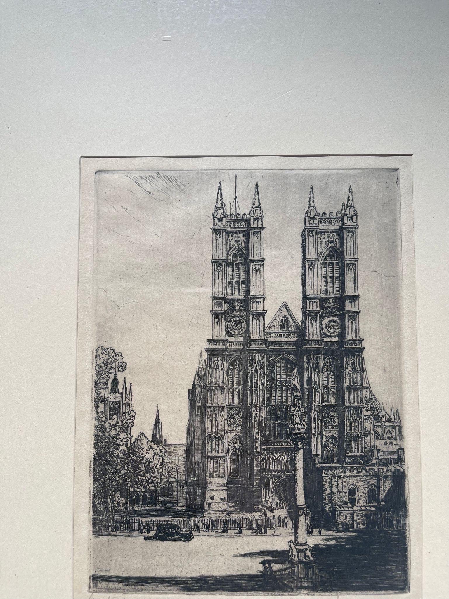 Fin du 20e siècle Impression d'art vintage signée et encadrée de l'abbaye de Westminster. en vente