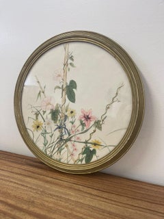 Signiertes und gerahmtes Vintage-Kunstwerk mit Gartenblumen.