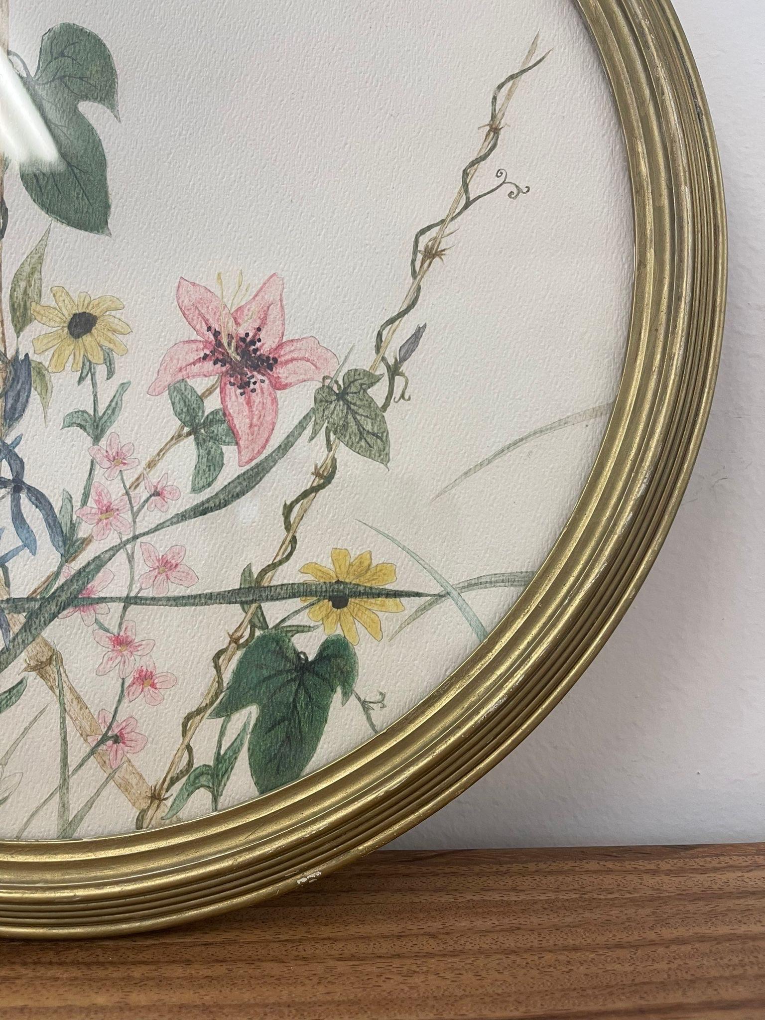 Signiertes und gerahmtes Vintage-Kunstwerk mit Gartenblumen. (Ende des 20. Jahrhunderts) im Angebot