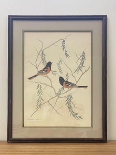 Vintage Signed and Framed Artwork of Two Baltimore Orioles.