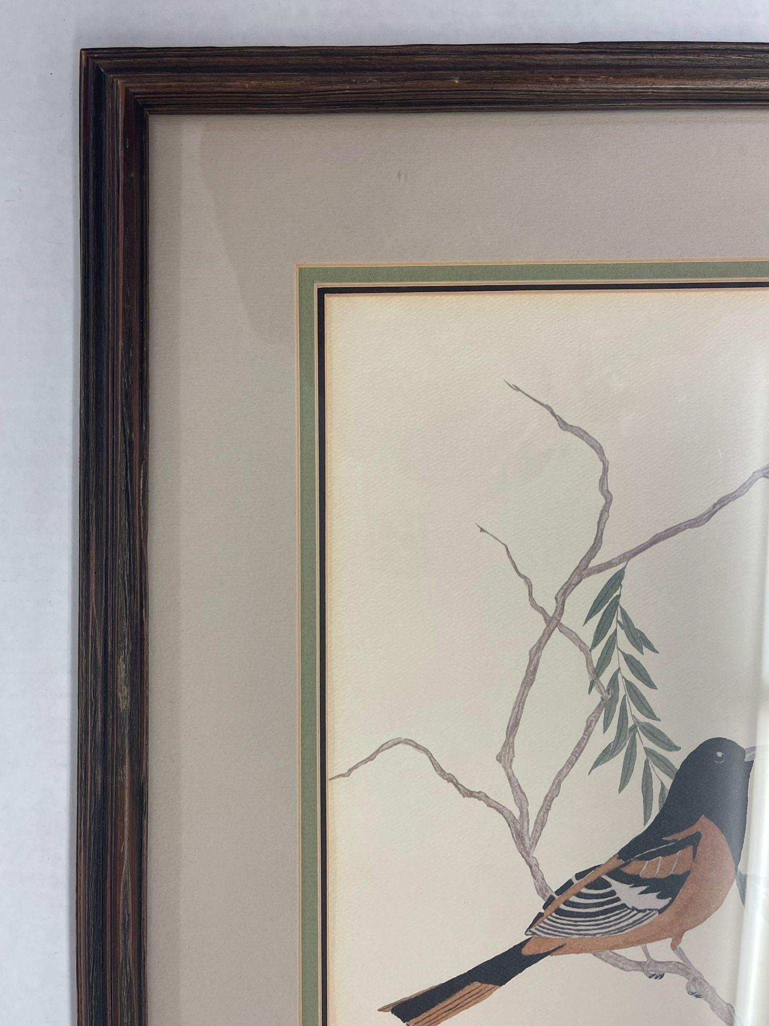 Vintage Signed and Framed Artwork of Two Baltimore Orioles. In Good Condition For Sale In Seattle, WA