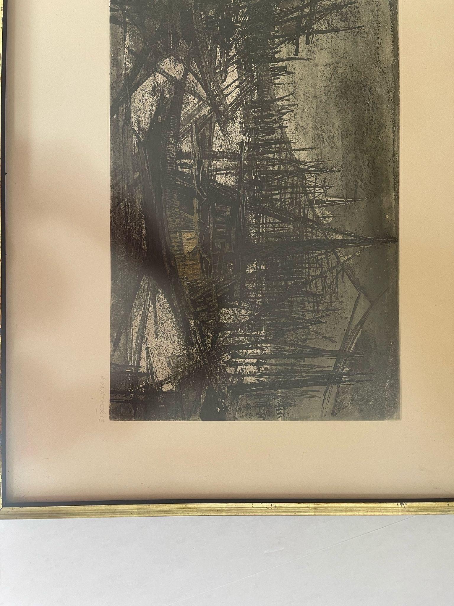 Vintage Signed and Framed Etching Print by Suzanne Rauacher of Abstract sailboat For Sale 1