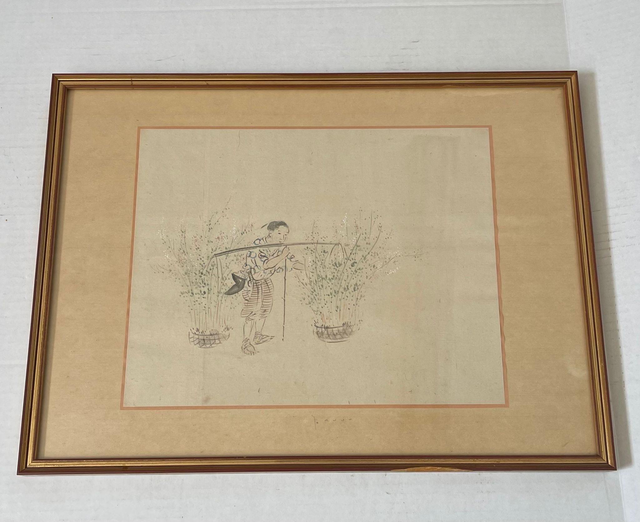 Mid-Century Modern Vintage Signed and Framed Original Watercolor “ Flower Paintings “ by Yun Nan  For Sale