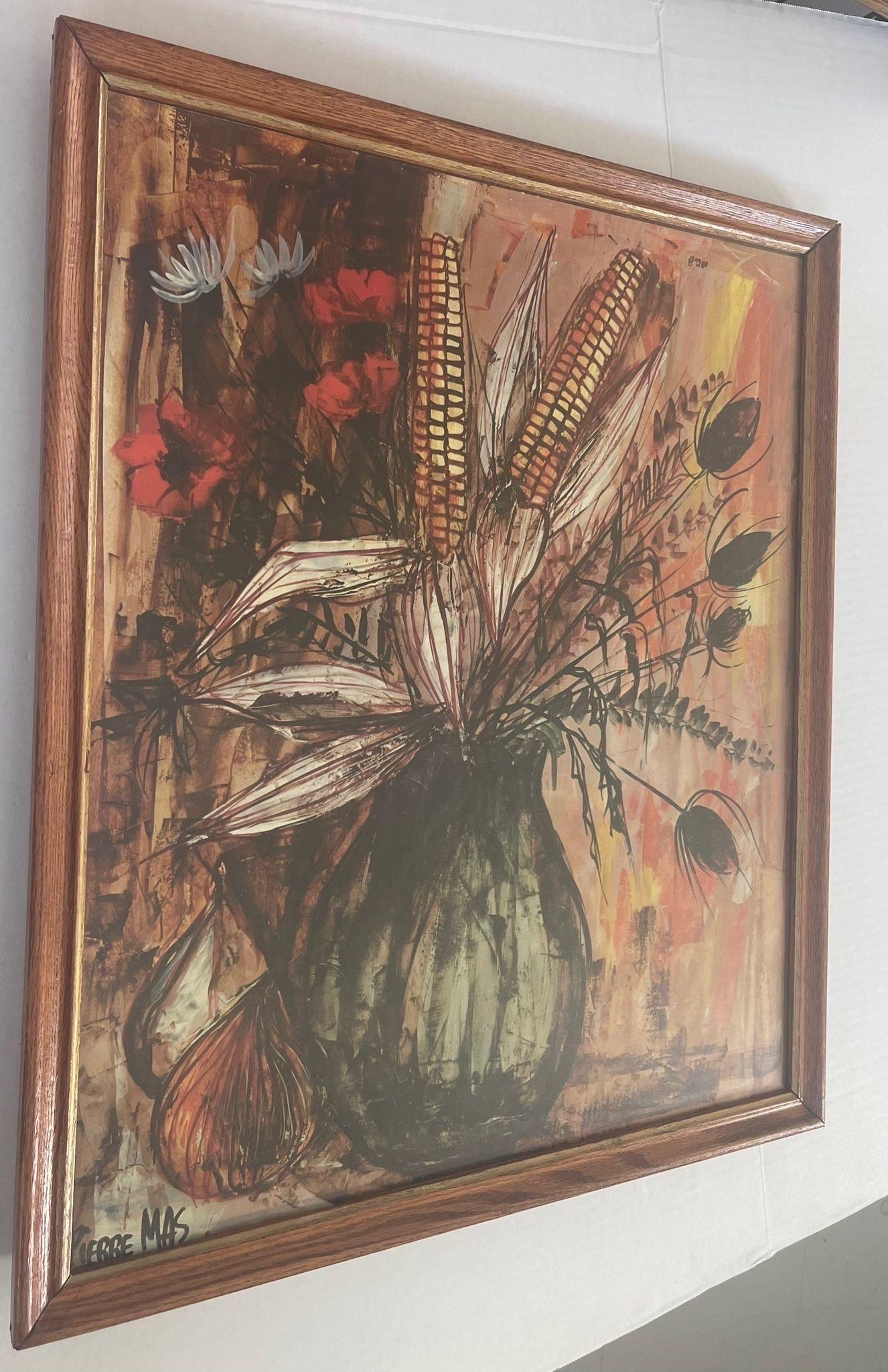 Mid-Century Modern Vintage Signed and Framed Print of Corn Husk Bouquet. For Sale