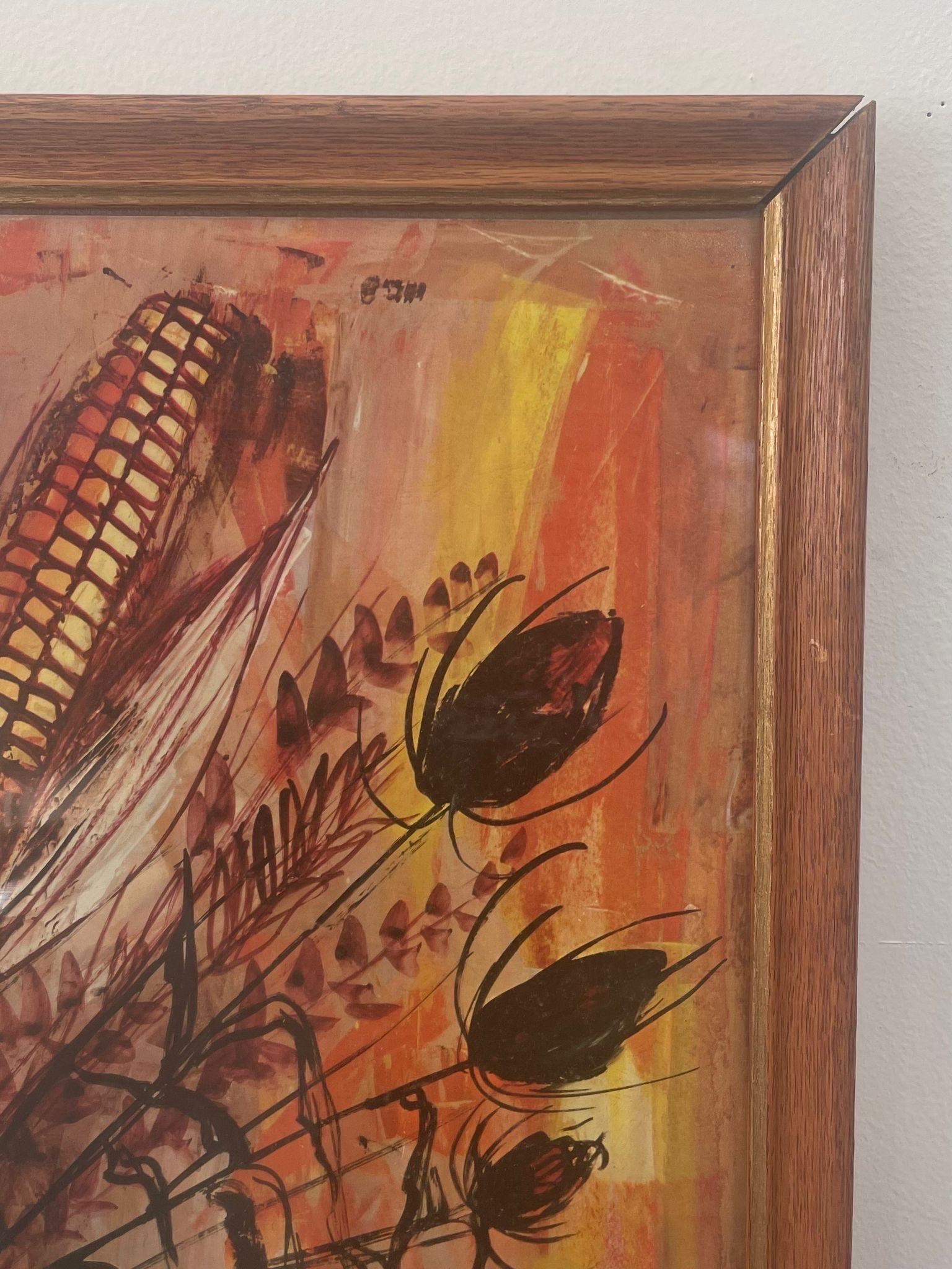 Late 20th Century Vintage Signed and Framed Print of Corn Husk Bouquet. For Sale