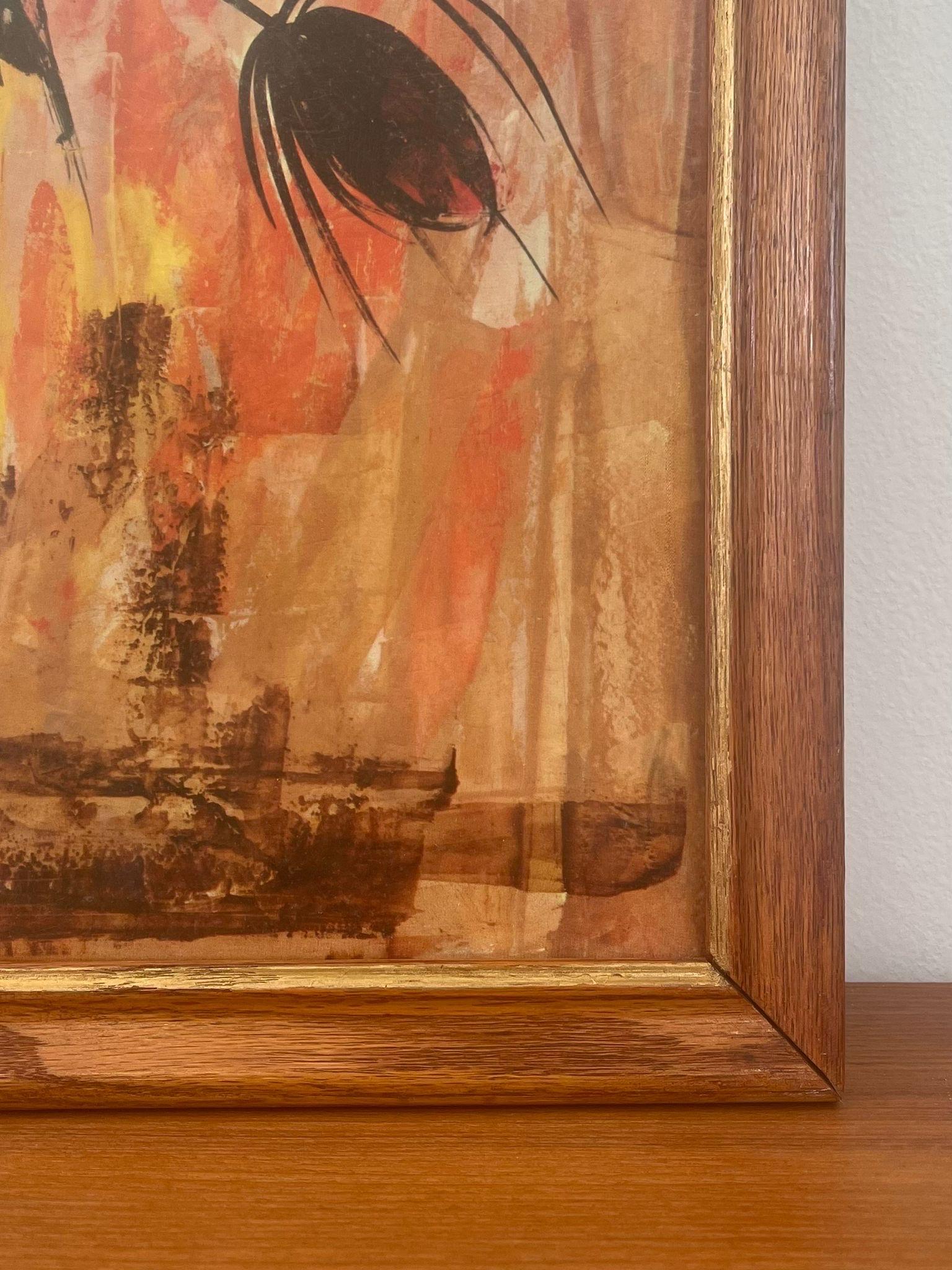 Wood Vintage Signed and Framed Print of Corn Husk Bouquet. For Sale