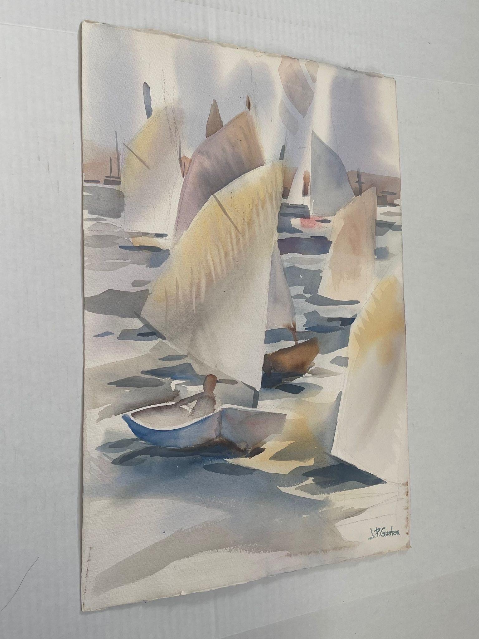 Vintage Art Print of  Abstract Sailing Boats. Possibly Watercolor on Paper.Signed JPGaston as Pictured.

Dimensions. 15 W ; 1/8 D ; 23 H
