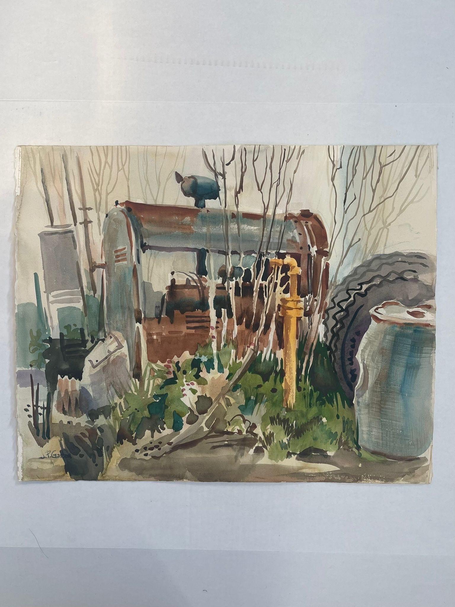 Vintage Artwork of Abstract Yard Landscape. Possibly Watercolor on Paper.Signed JP Gaston as Pictured.

Dimensions. 15 W ; 1/8 D ; 23 H