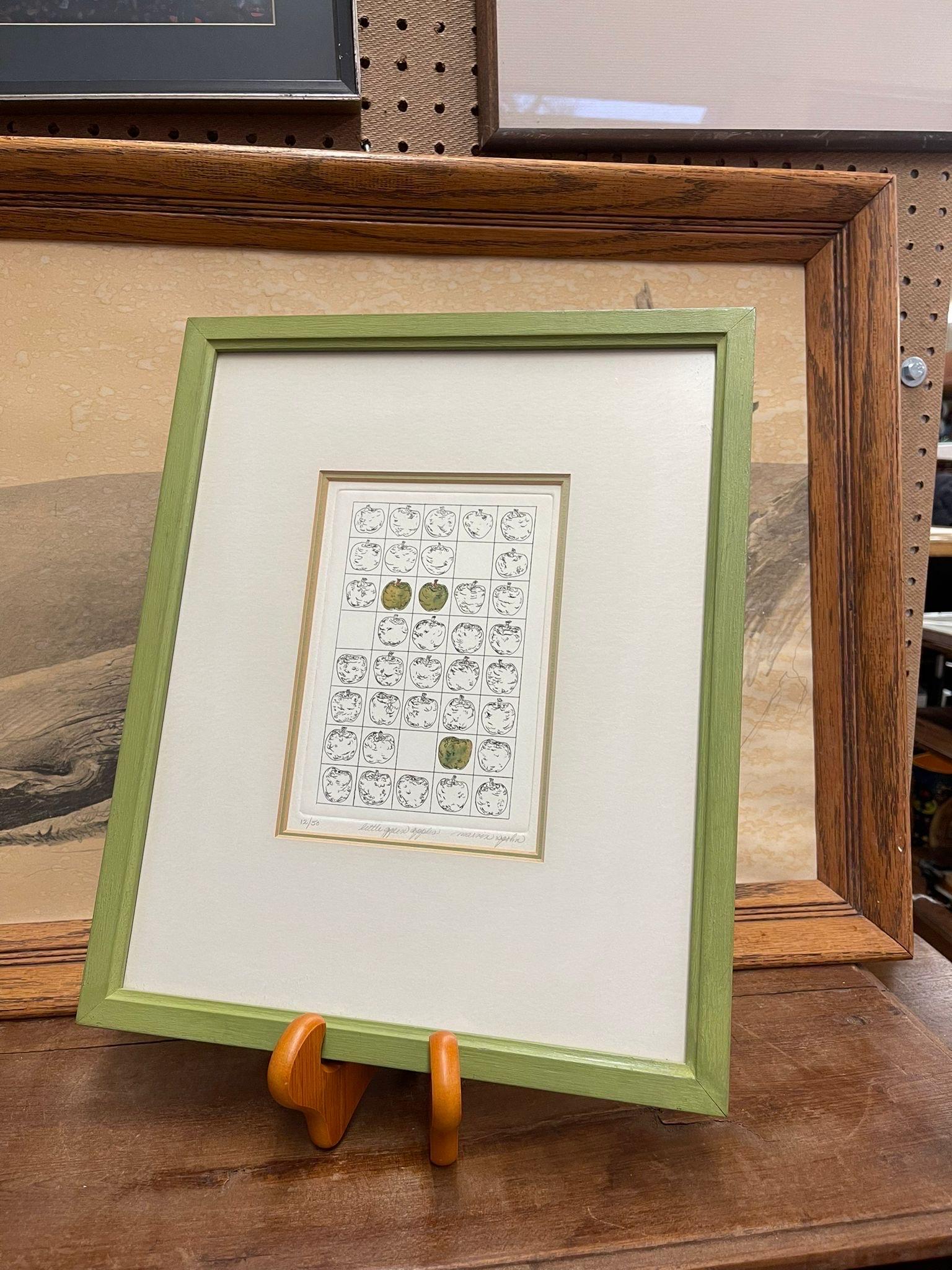 Mid-Century Modern Vintage Signed and Numbered Original Print by Yvonne Davis Titled “ Little Green