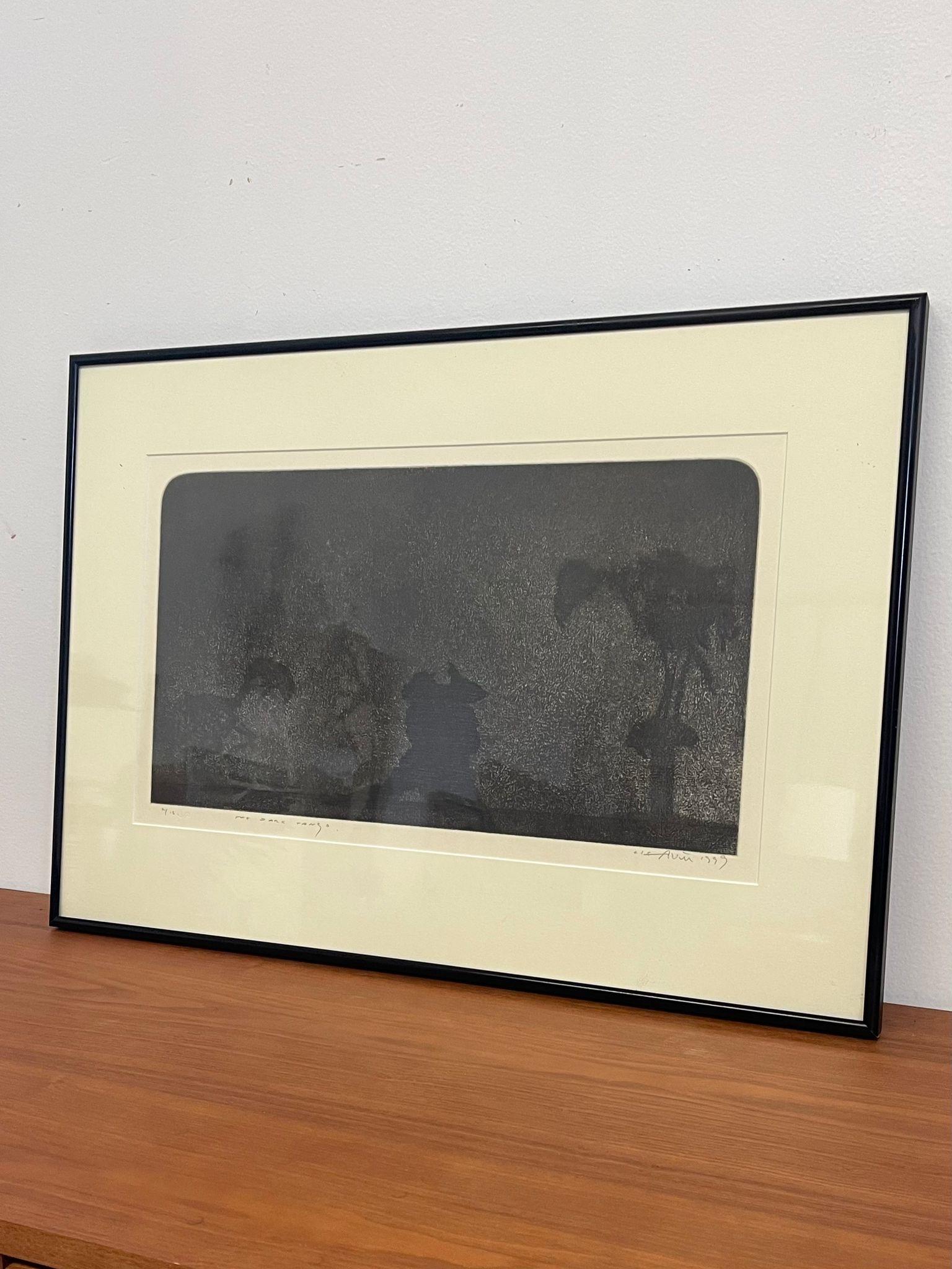 Mid-Century Modern Vintage Signed and Numbered Print Titled “ the Dark Tango “ Within Black Frame For Sale