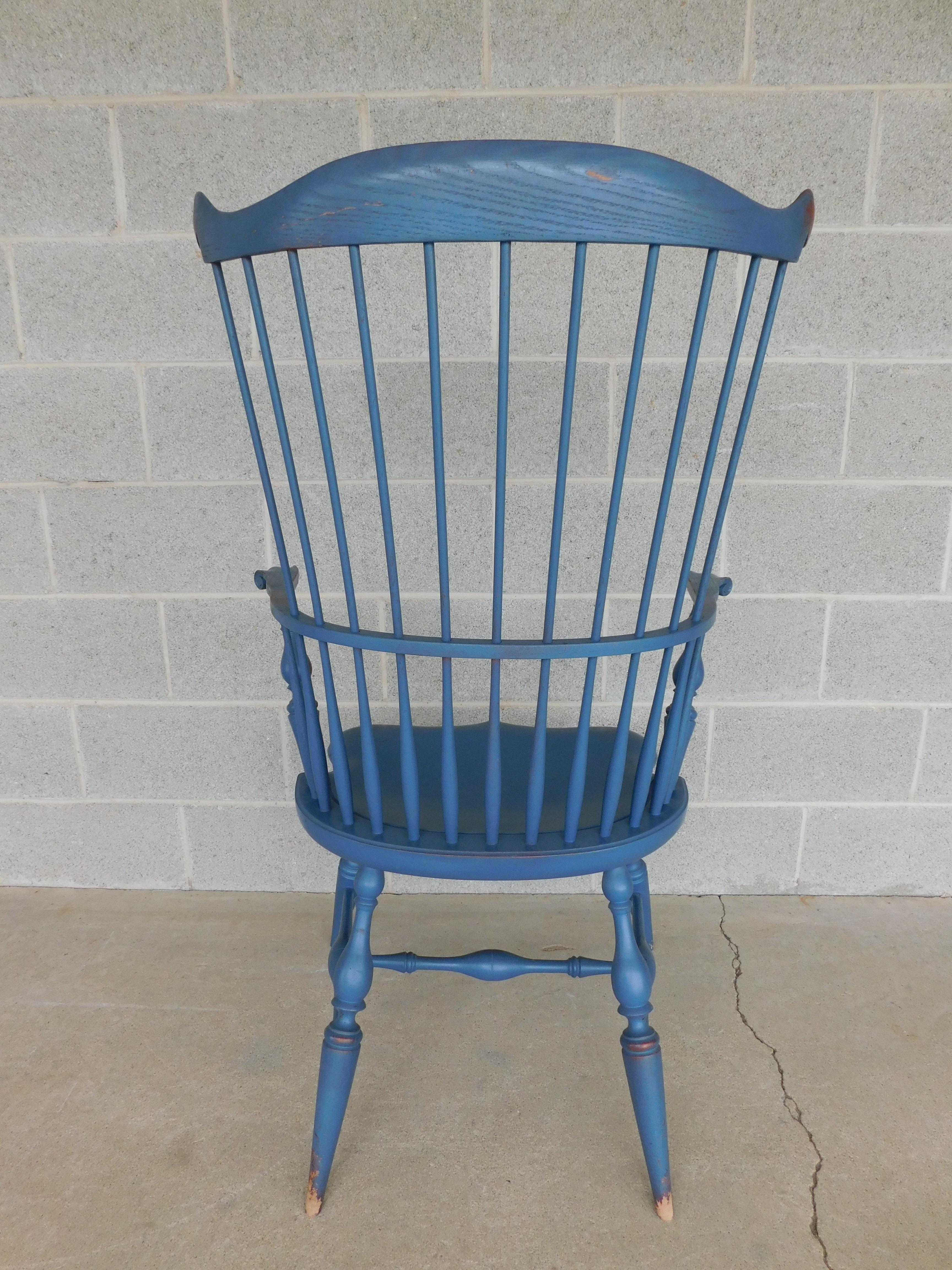 Vintage Signed Antiqued Distressed Robins Egg Blue Windsor Chairs, Set of 8 6