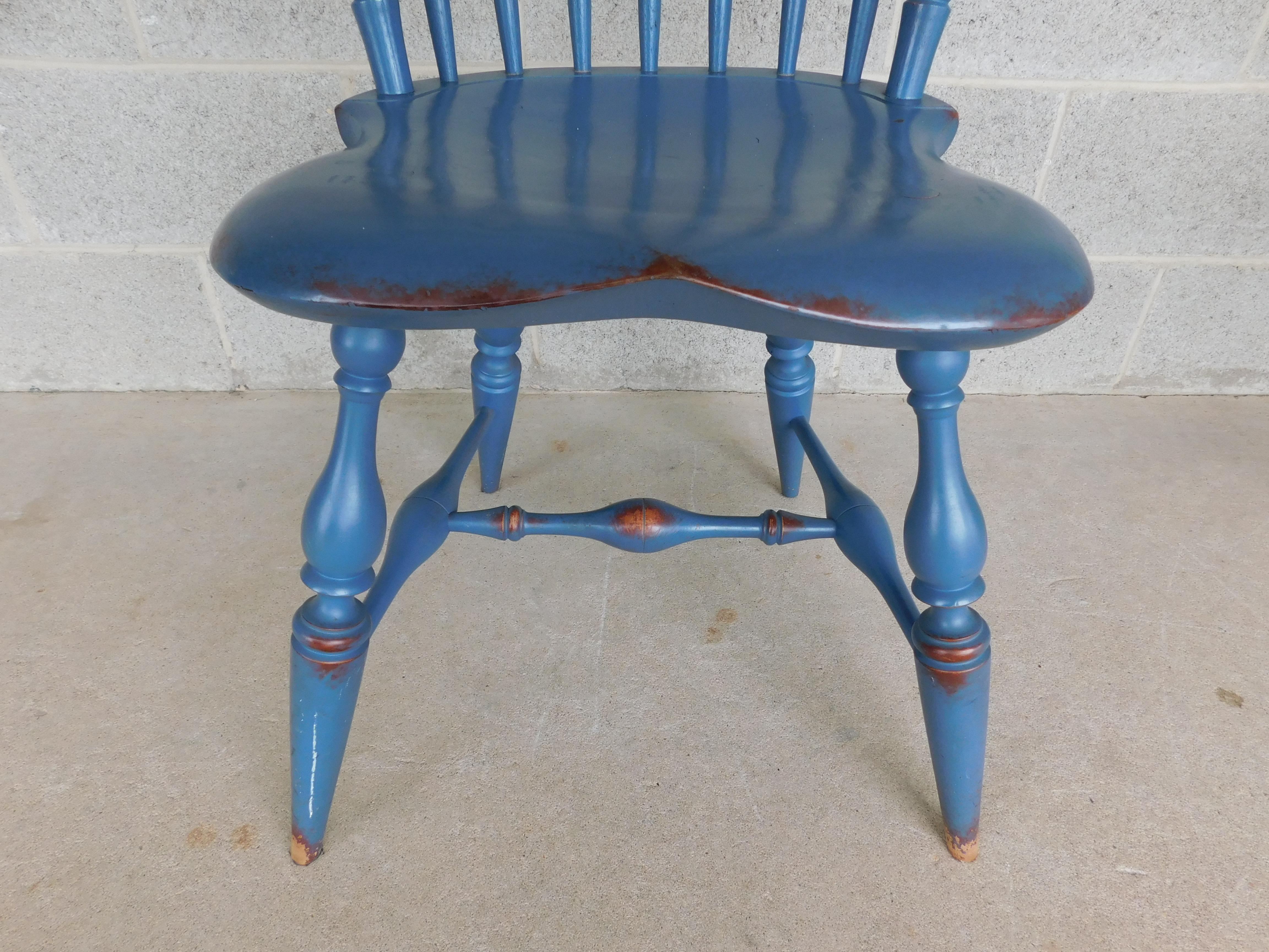 American Vintage Signed Antiqued Distressed Robins Egg Blue Windsor Chairs, Set of 8