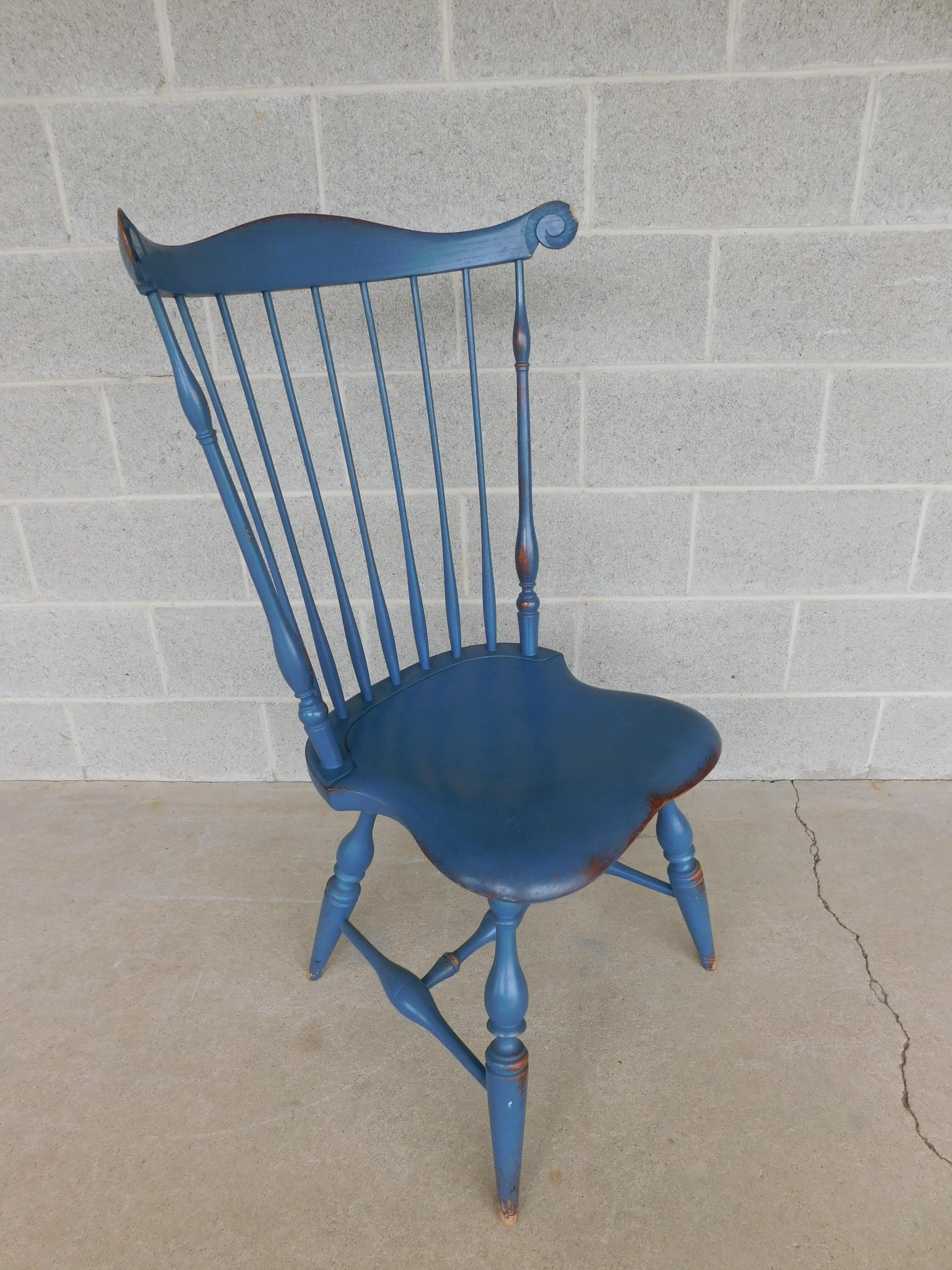 Vintage Signed Antiqued Distressed Robins Egg Blue Windsor Chairs, Set of 8 In Good Condition In Parkesburg, PA